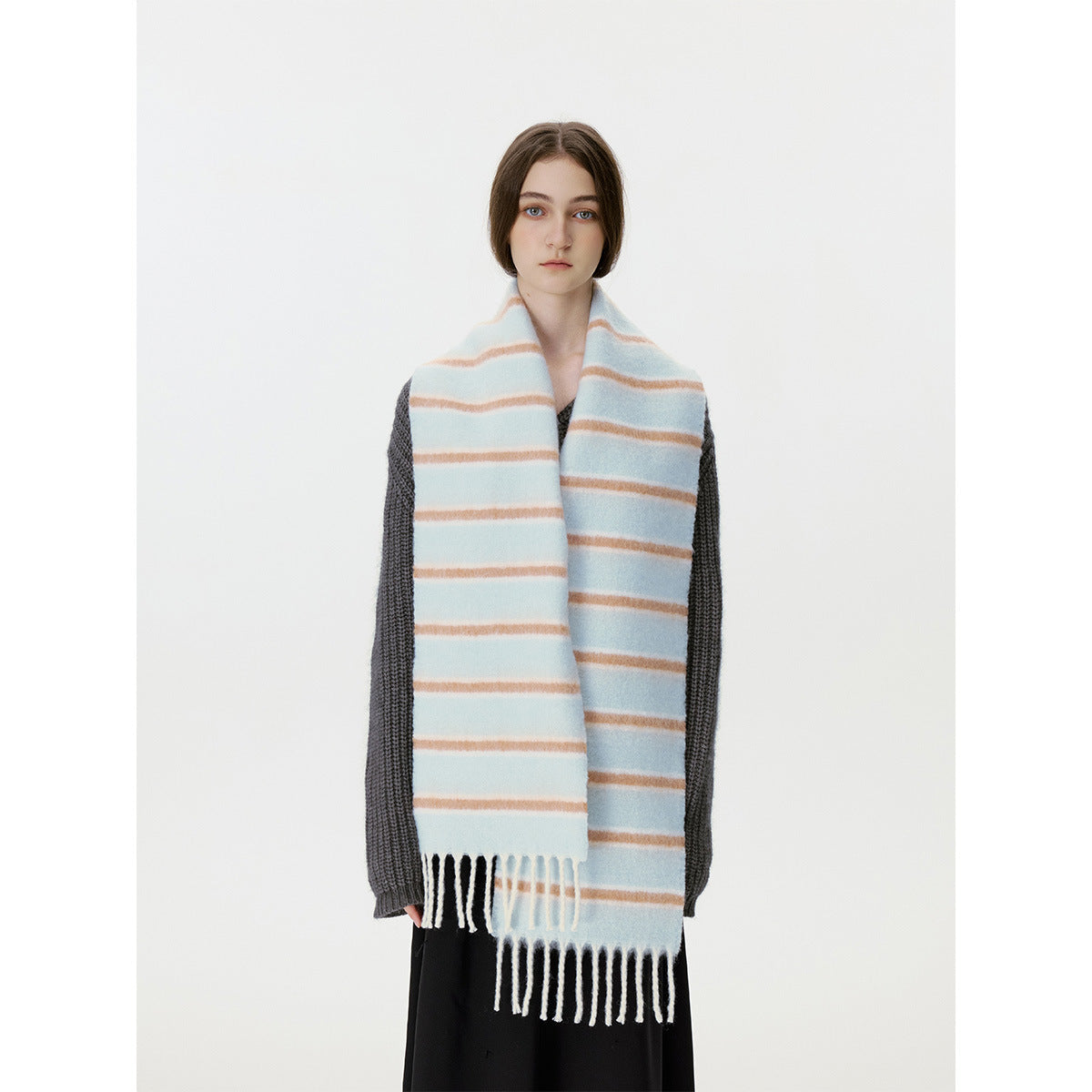 Stylish Color Block Striped Tassel Scarf 6W6NSW302