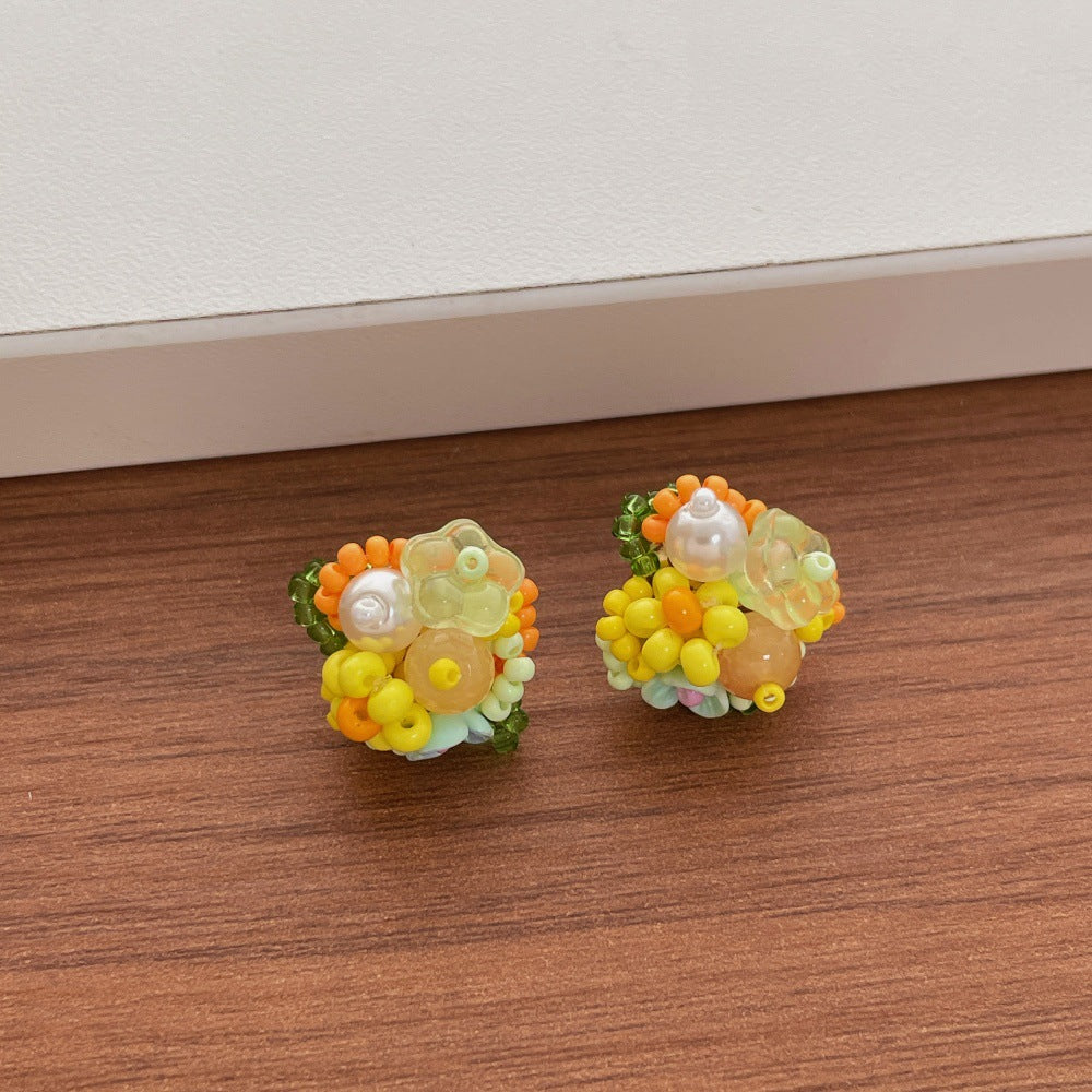 Dopamine Multi-Color Beaded Flower Stud Earrings 6W6JER601