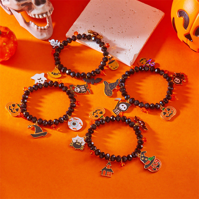 Spooky Ghost Pumpkin Spider Charm Halloween Bracelet DP25G519