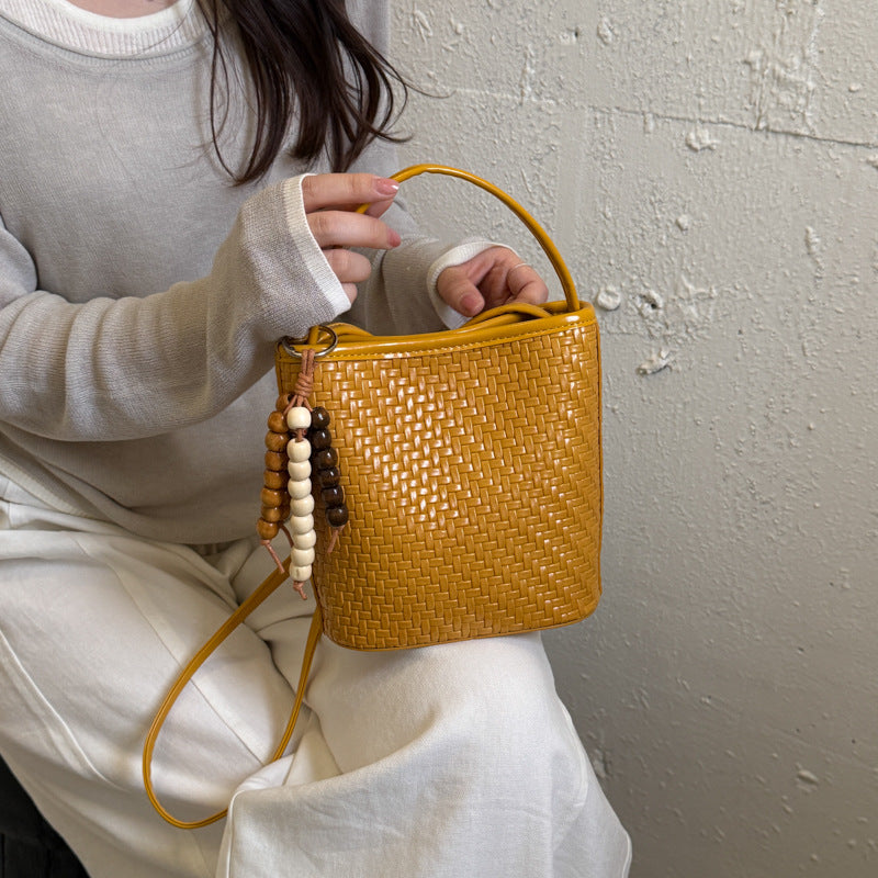 Trendy Woven Solid Color Handbag Bucket Bag 6W10BBG1987