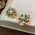 Colorful Crystal Pearl Flower Earrings 6W6JER762
