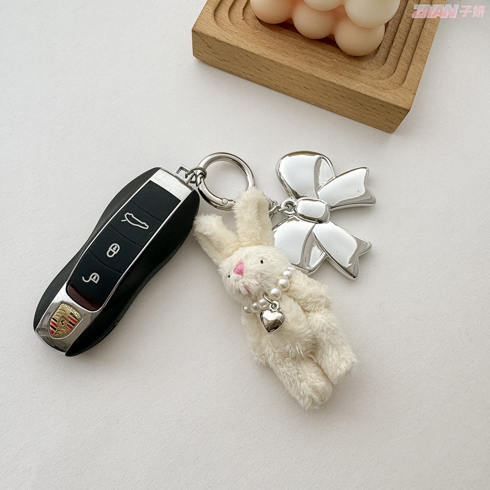 Sweet Pearl Rabbit Metal Bowknot Pendant Bag Charm 6W10BBC421