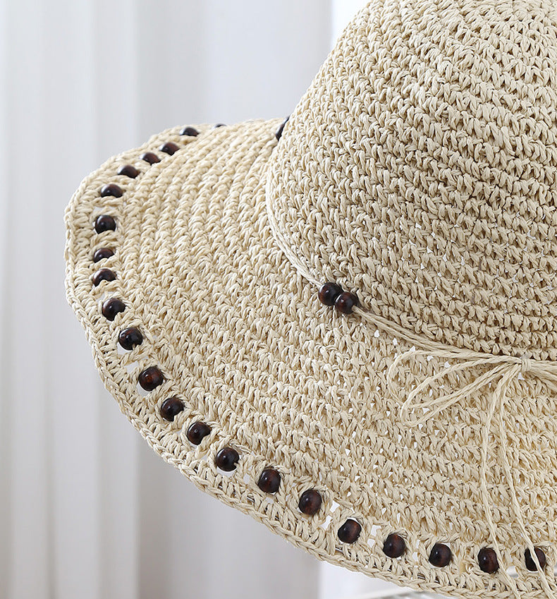 Beaded Bow Straw Hat - DippedShop Wholesale - #2307