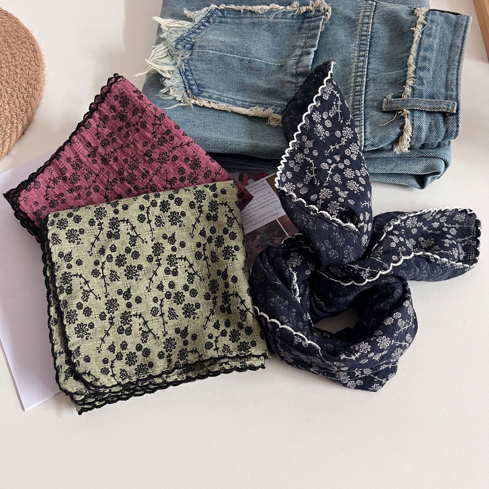 Vintage Floral Print Neckerchief Head Scarf MK2BW6W6NSI16