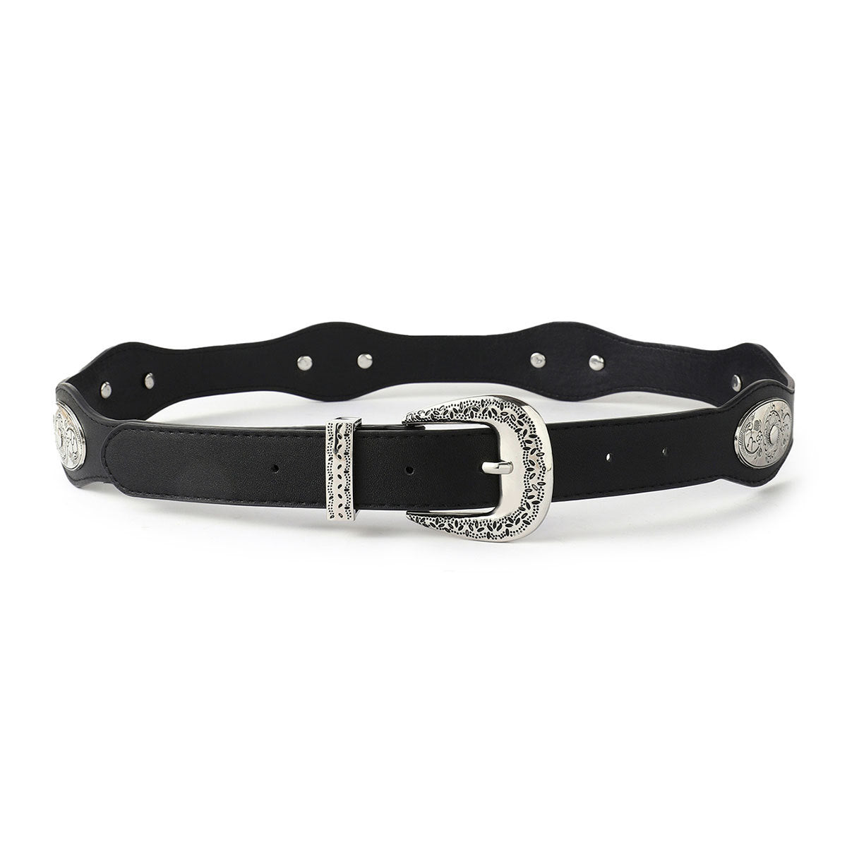 Retro Punk Studded Distressed Leather Belt 6W6JBT172