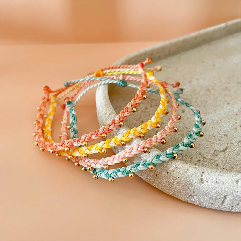 Casual Gold Bead Braided Rope Adjustable Bracelet 6W6JBR376
