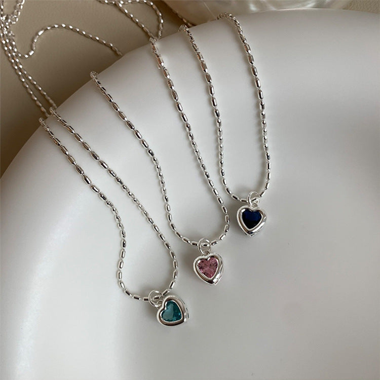Simple Cubic Zirconia Heart Pendant Choker Necklace 6W6JNC387L
