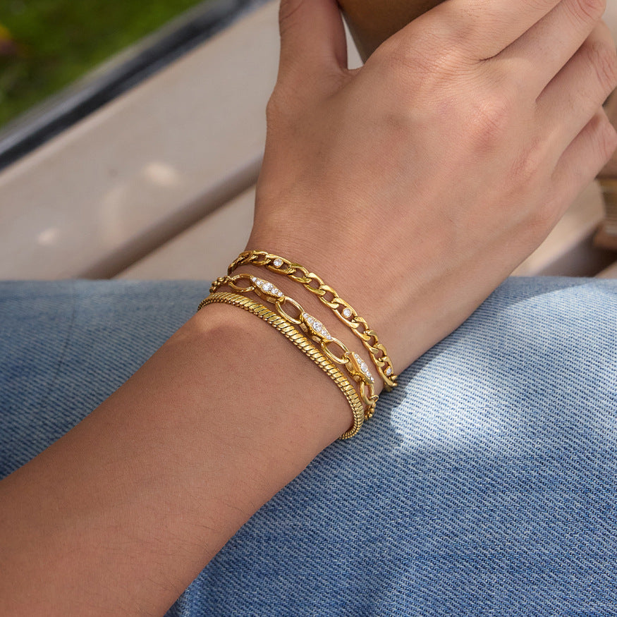 Chunky Gold Plated Cubic Zirconia Chain Bracelet 6W6JBR359