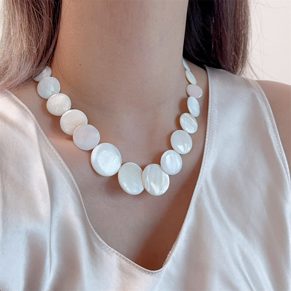 Shell Disc Beaded Necklace - DippedShop Wholesale - #7987