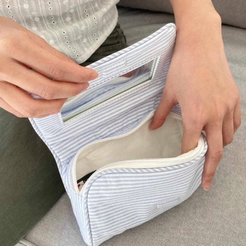 Cute Striped Print with Mirror Makeup Bag MK2BW6S10BOB82