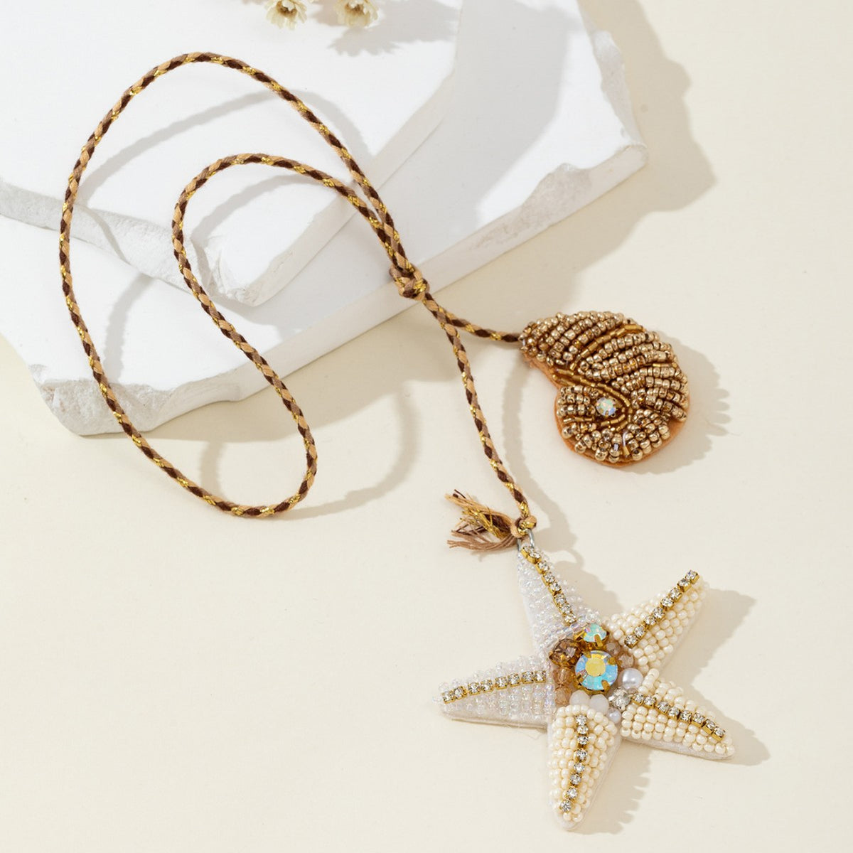 Stylish Rhinestones Beads Starfish Pendant Keychain 6W10BBC781