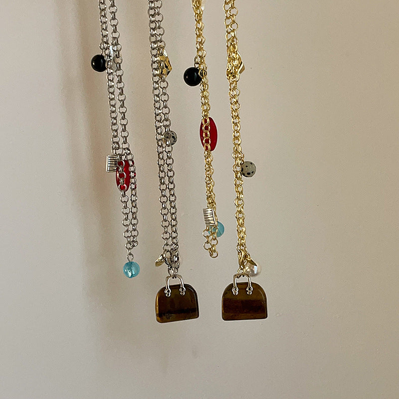 Natural Stone Tassel Handbag Pendant Necklace 6W6JNC674