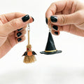 Halloween Witch Hat Broom Asymmetrical Dangle Earrings 6W6JER546