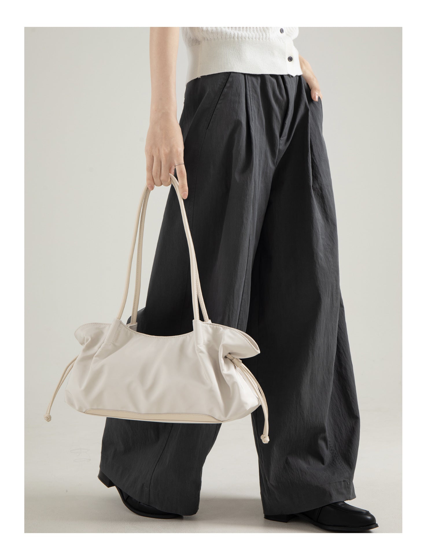 Casual Solid Color Drawstring Ruffled Shoulder Bag 6W10BBG1363