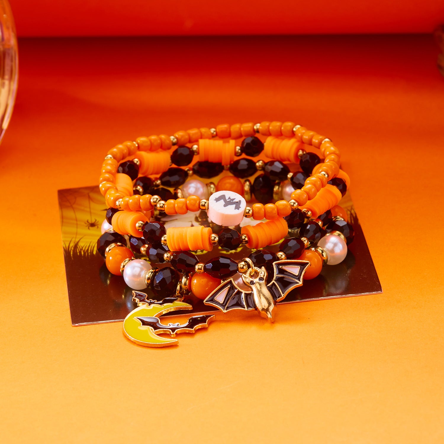 Playful Halloween Pumpkin Spider Beaded Bracelet 6W6JBR450