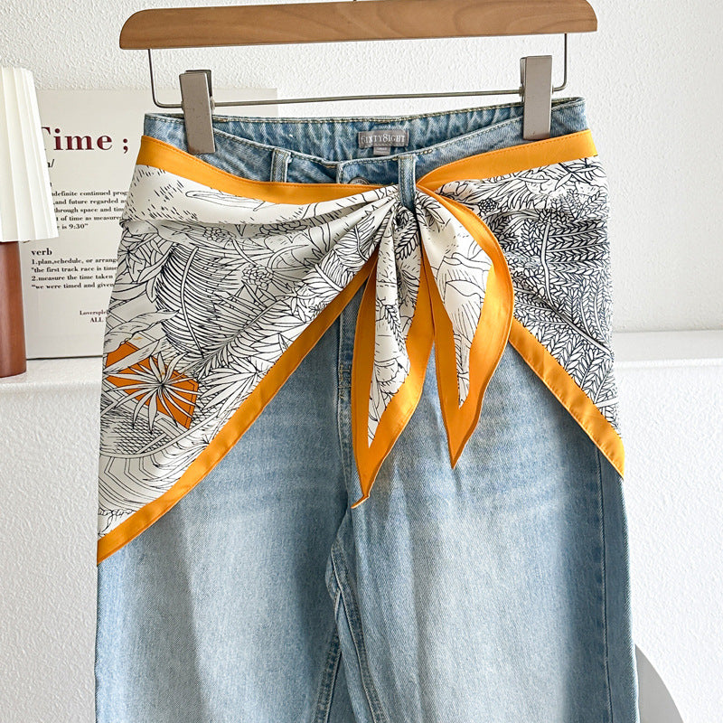 Minimalist Striped Cashew Waist Belt Silk Scarf MK2BLW6W6NSI70