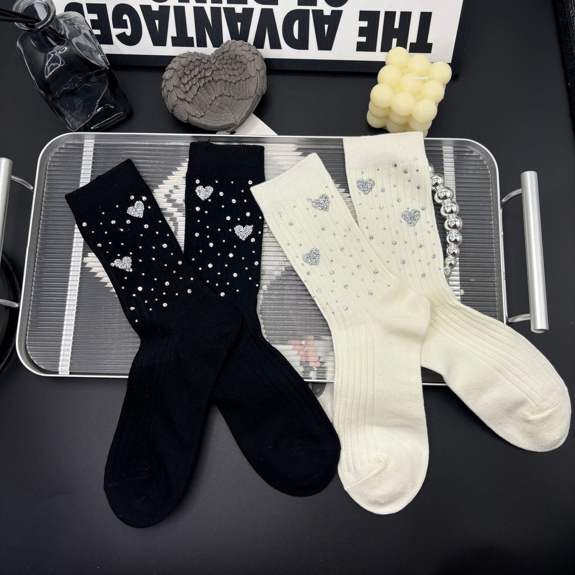 Rhinestone Cotton Socks - DippedShop Wholesale - #7203