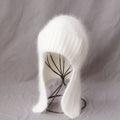 Fuzzy Angora Rabbit Fur Earflap Knit Beanie 6W6HAT691