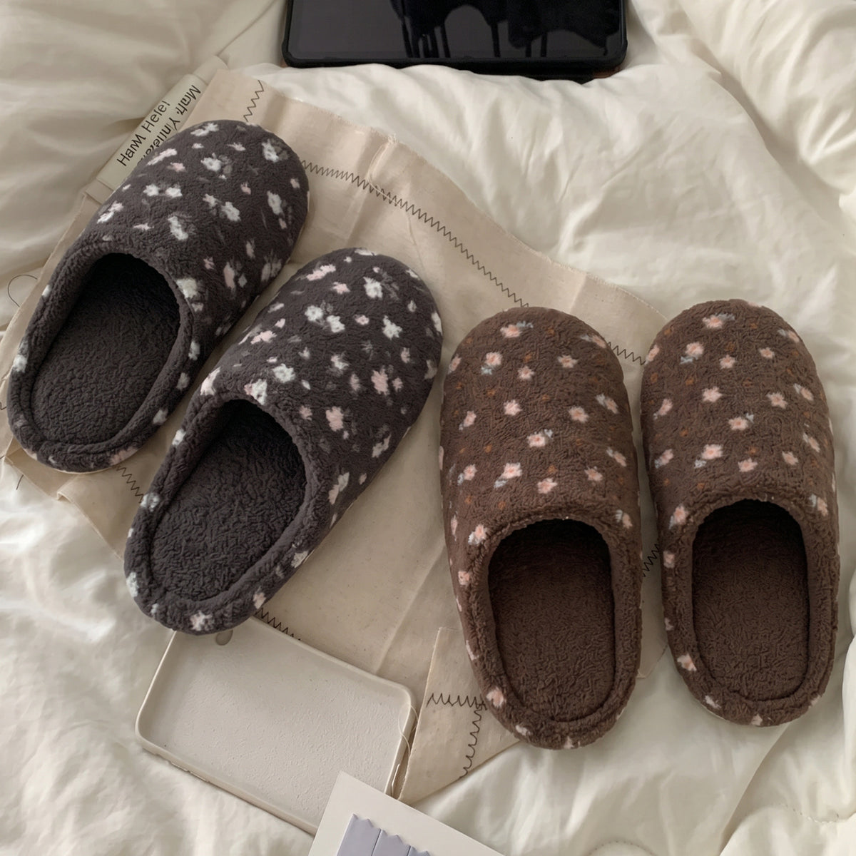 Fresh Floral Print Soft Plush Indoor Slippers 6W8FSP229