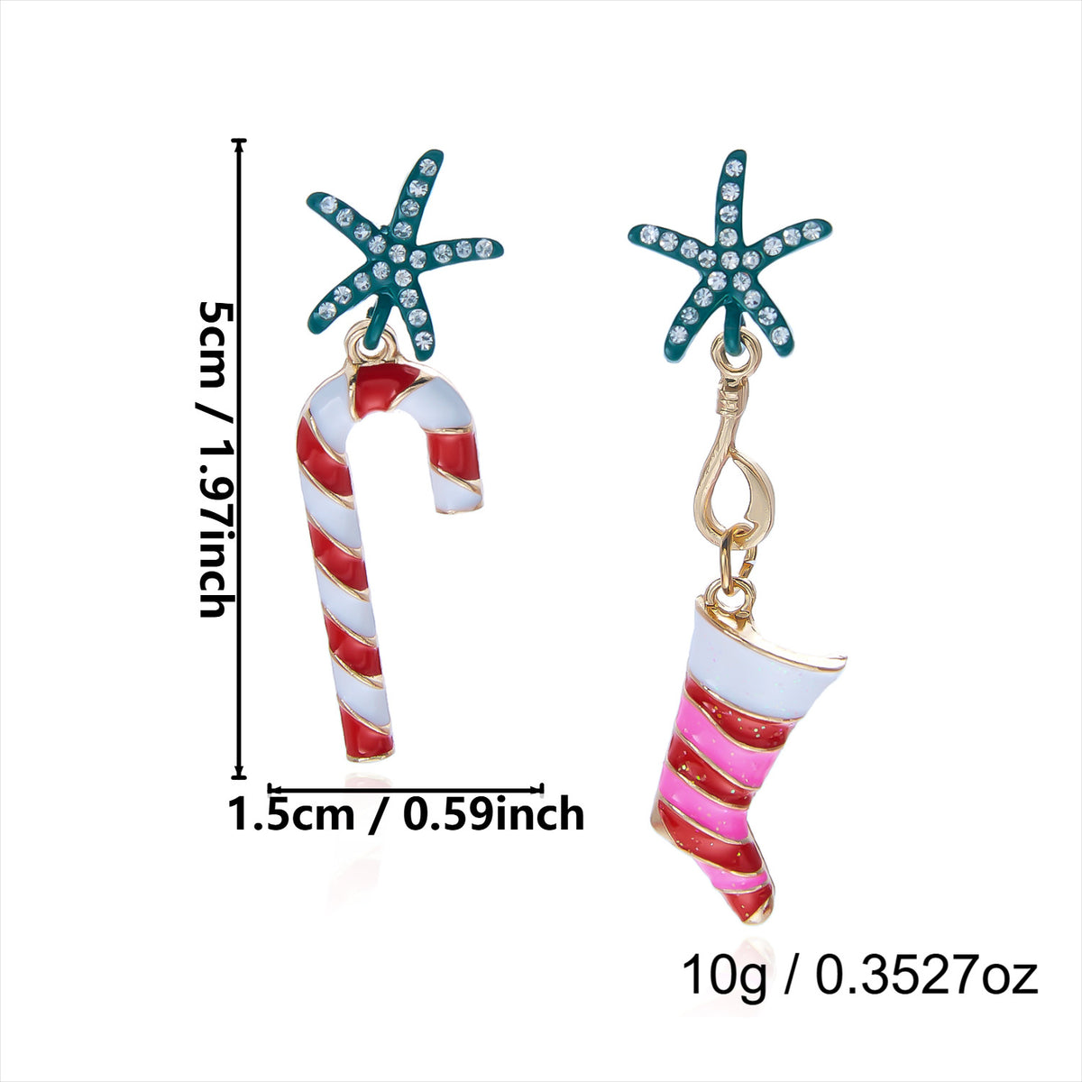 Rhinestone Santa Claus Candy Cane Bow Dangle Earrings 6W6JER690