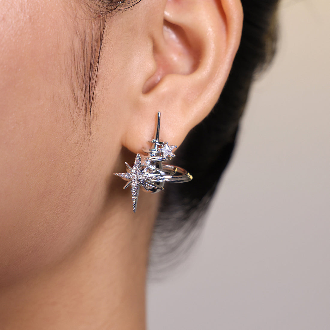 3D Starburst Galaxy Cubic Dangle Stud Earrings DP25B799
