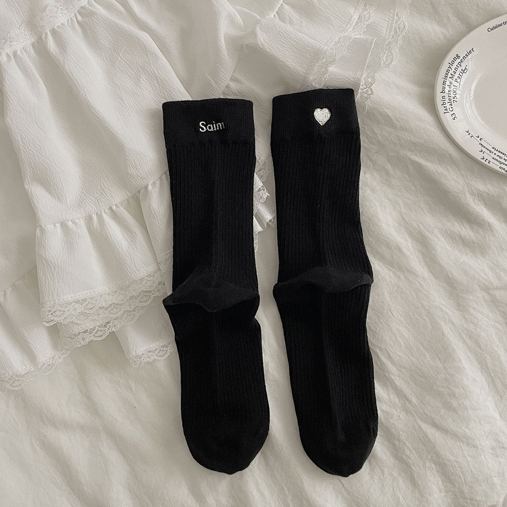 Heart Embroidered Cotton Socks - DippedShop Wholesale - #5843