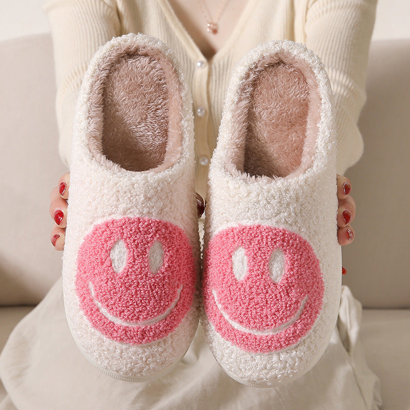 Cute Cartoon Smile Fuzzy Plush Winter Slippers 6W8FSP240
