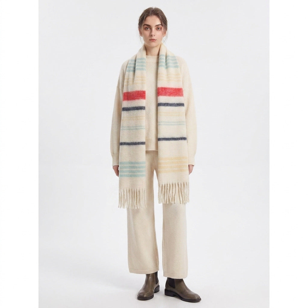 Striped Mohair Tassel Scarf - DippedShop Wholesale - #8691