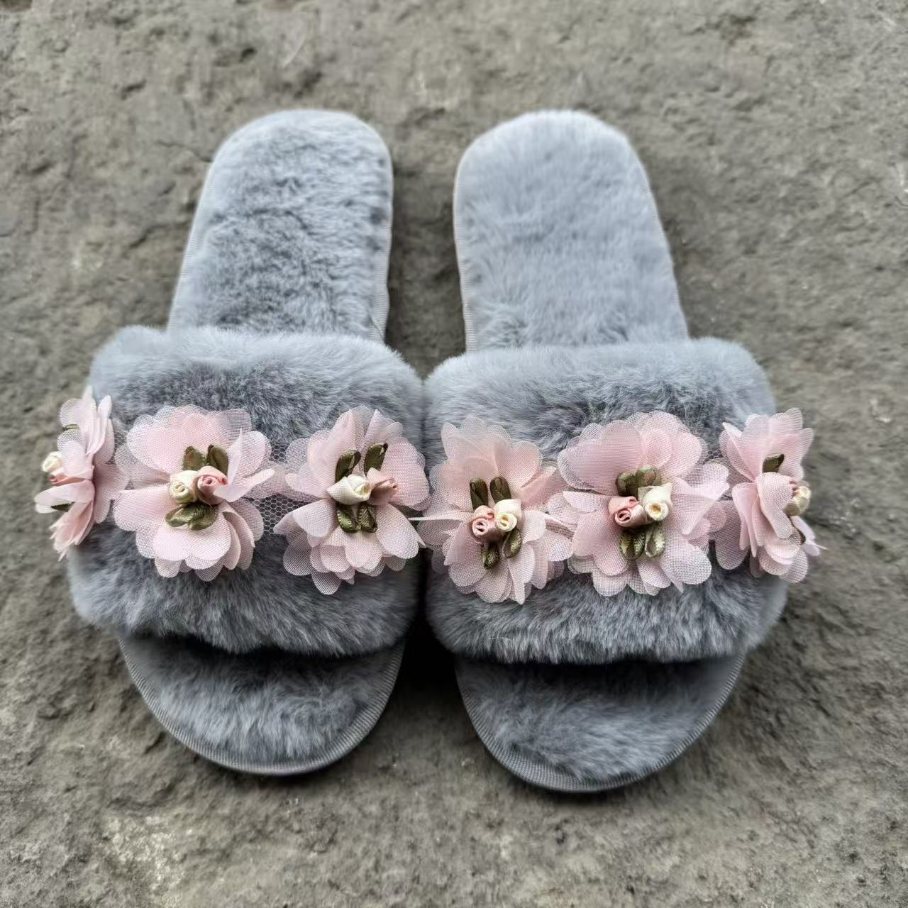 Plush Flower Indoor Slippers - DippedShop Wholesale - #4803