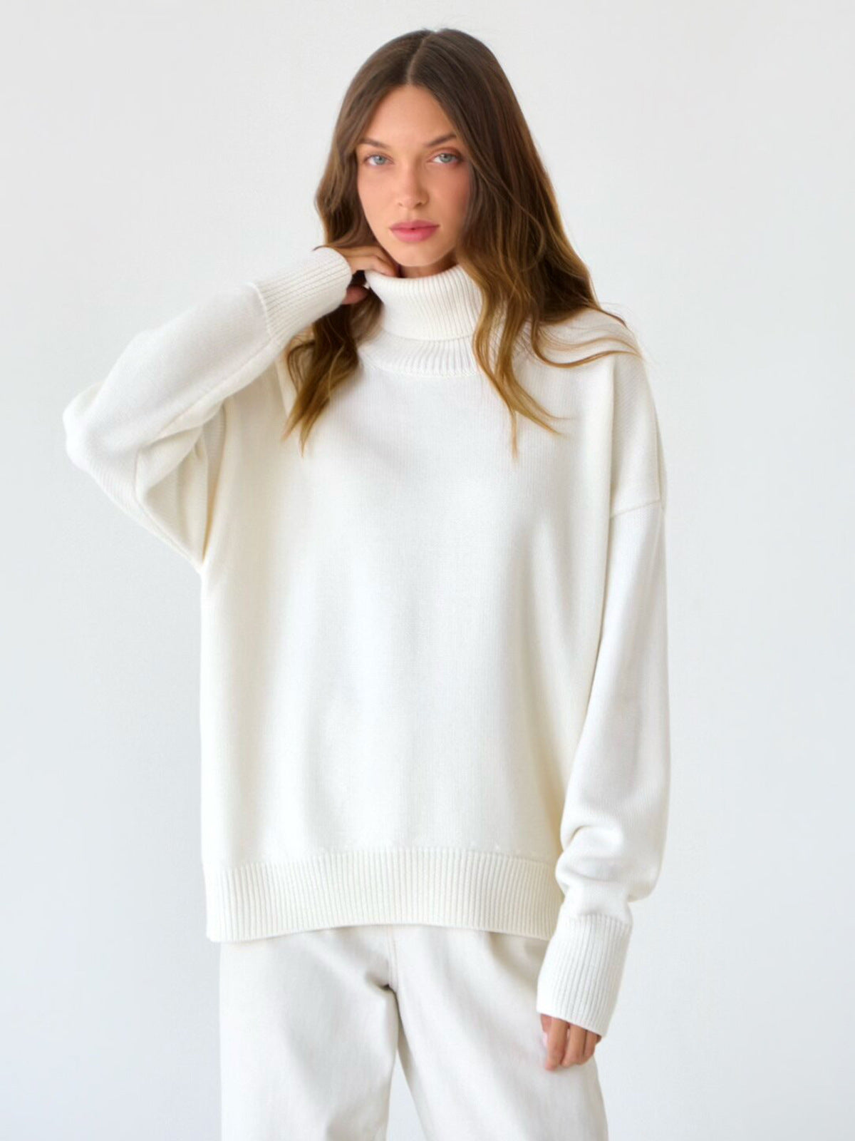 High Collar Loose Sweater - DippedShop Wholesale - #2435