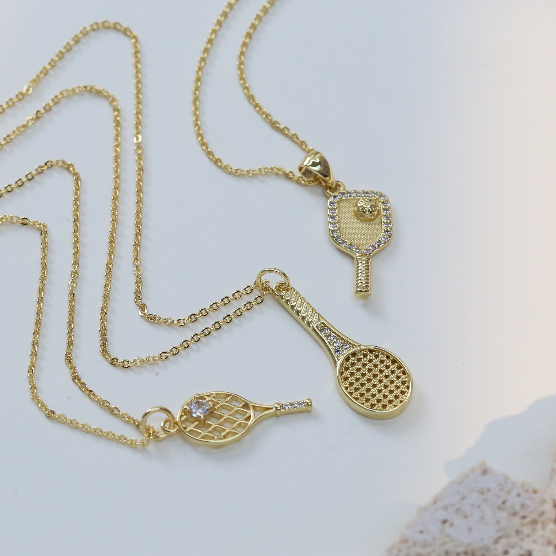 Simple Gold Plated Zirconia Tennis Racket Necklace 6W6JNC394L