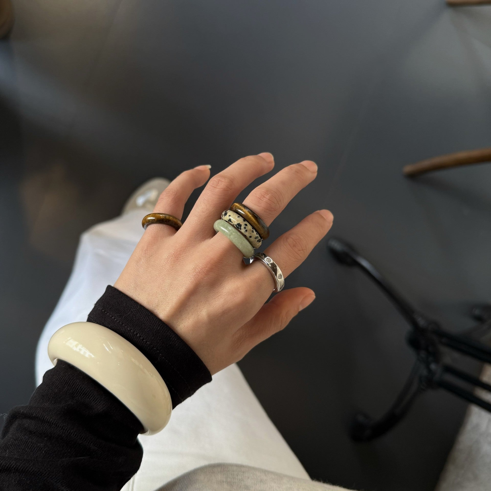 Vintage Natural Stone Stackable Finger Ring 6W6JRG297