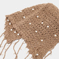 Boho Pearl Tassel Hollow Out Knit Beanie Cap 8BK6HAT203T