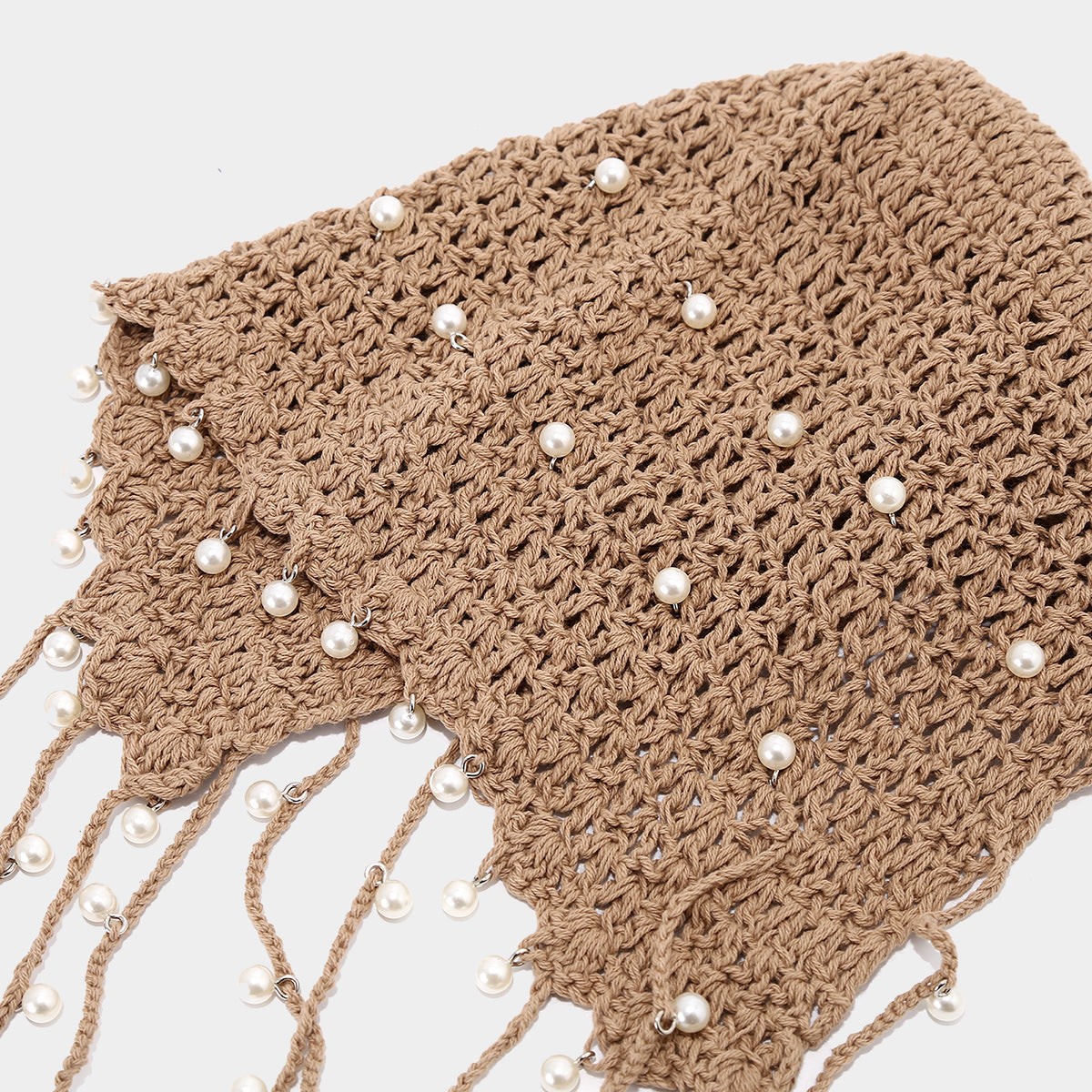 Boho Pearl Tassel Hollow Out Knit Beanie Cap 8BK6HAT203T