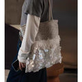 Elegant White Feather Sequin Tote Shoulder Bag 6S10BBG1468