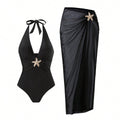 V-Neck Halter One Piece Swimwear - DippedShop Wholesale - #3763