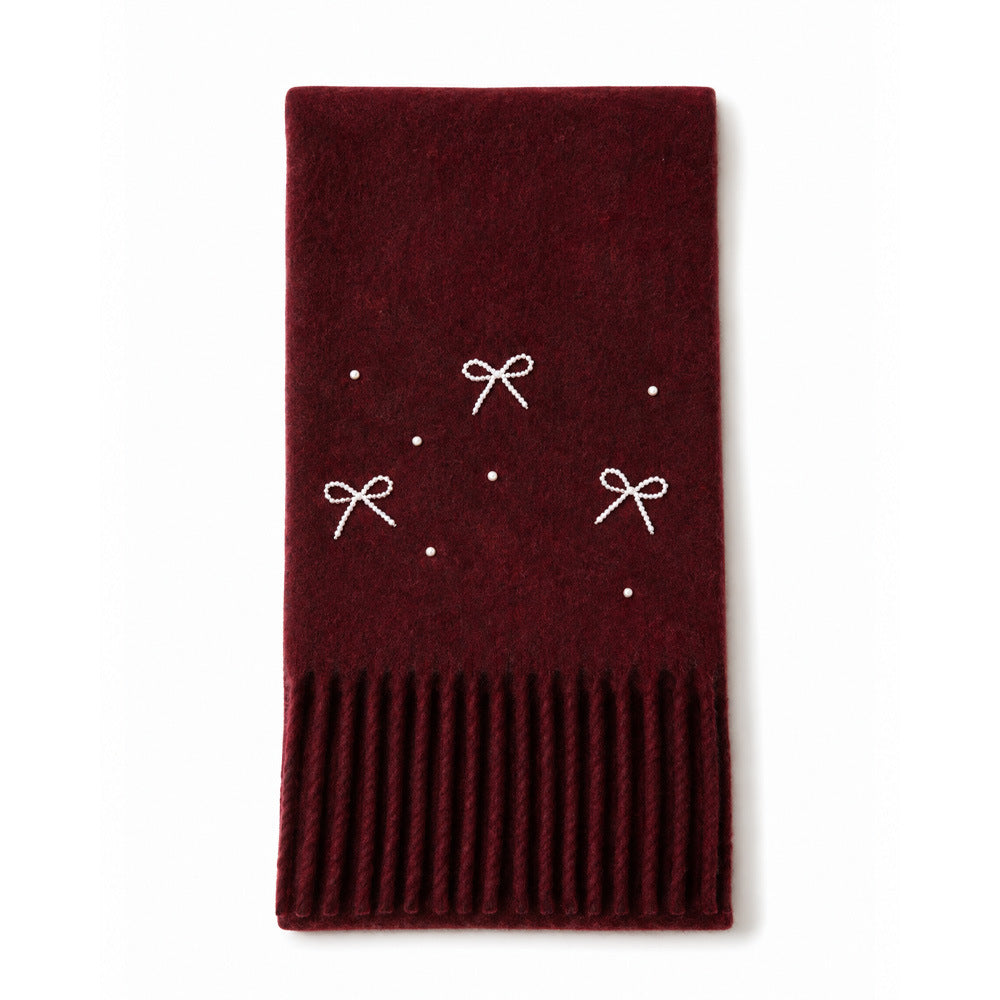 Cute Bowknot Solid Color Tassel Warm Scarf W6W6NSC127