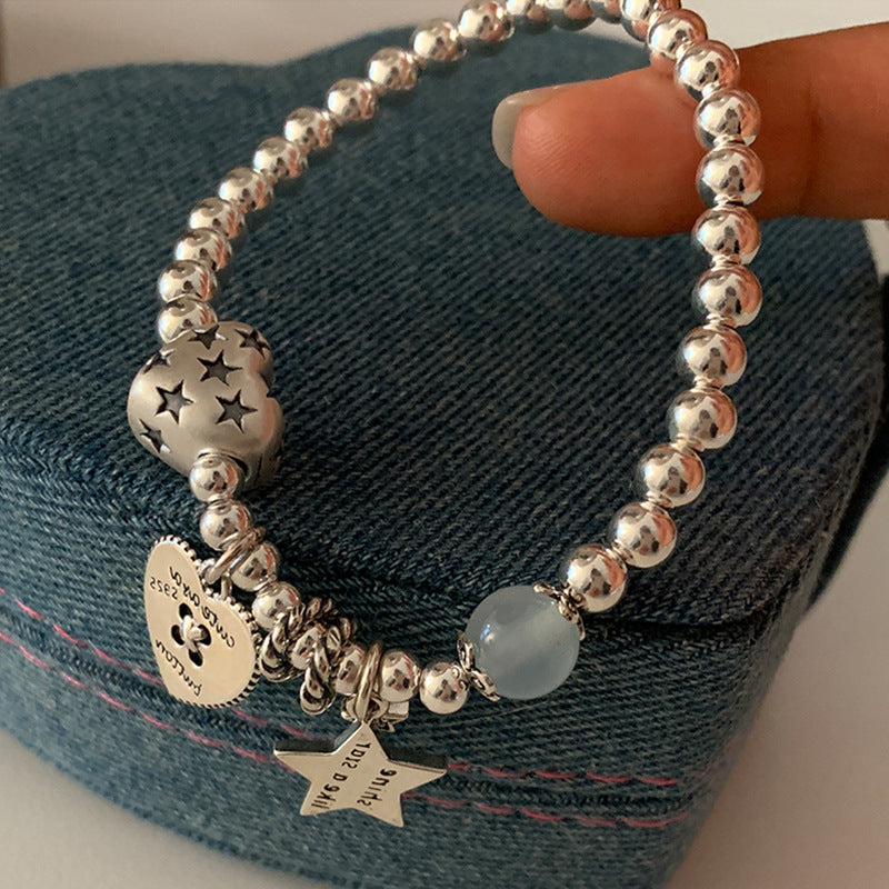 Stylish Heart Star Charm Beaded Chain Bracelet 6W6JBR338
