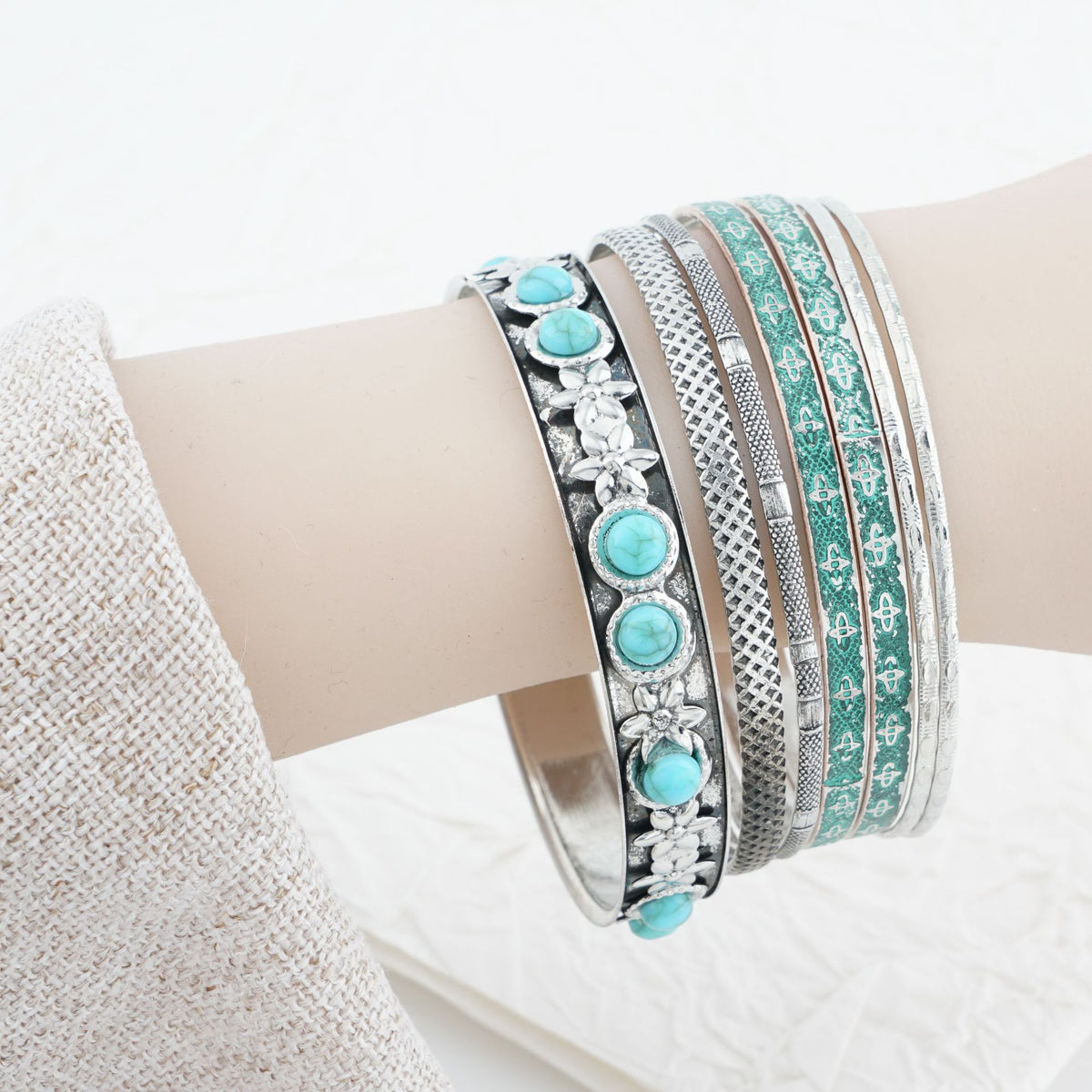 Boho Turquoise Mulit-Layer Statement Bracelet Set 6W6JBR619