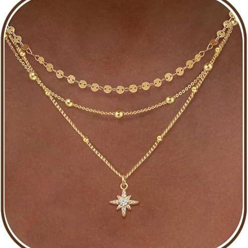 Layered Starburst Chain Necklace - DippedShop Wholesale - #4307