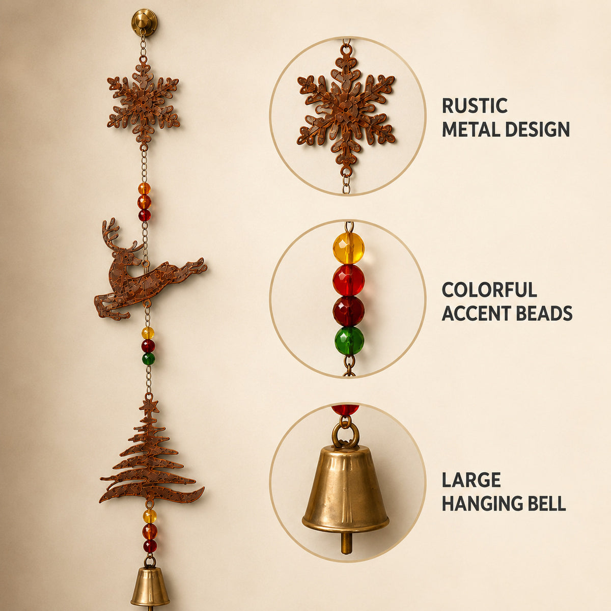 Vinatge Rustic Metal Christmas Reindeer Wind Chime 6H7HLS167