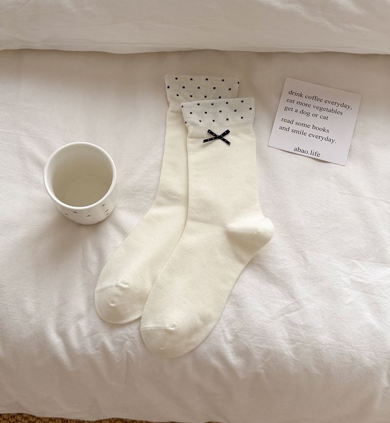 Simple Polka Dots Bow Knot Crew Socks 6W8FSO739