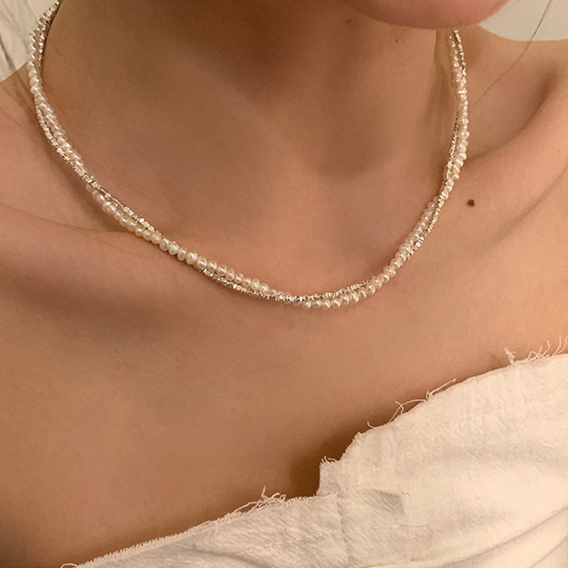 Vintage Double Layered Pearl Beaded Choker Necklace 6W6JNC442