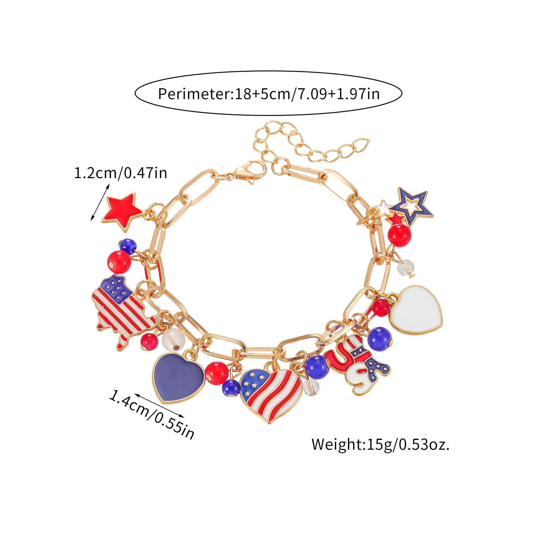 Gold Plated American Flag Pendant Tassel Chain Bracelet 8ZA6JBR132T