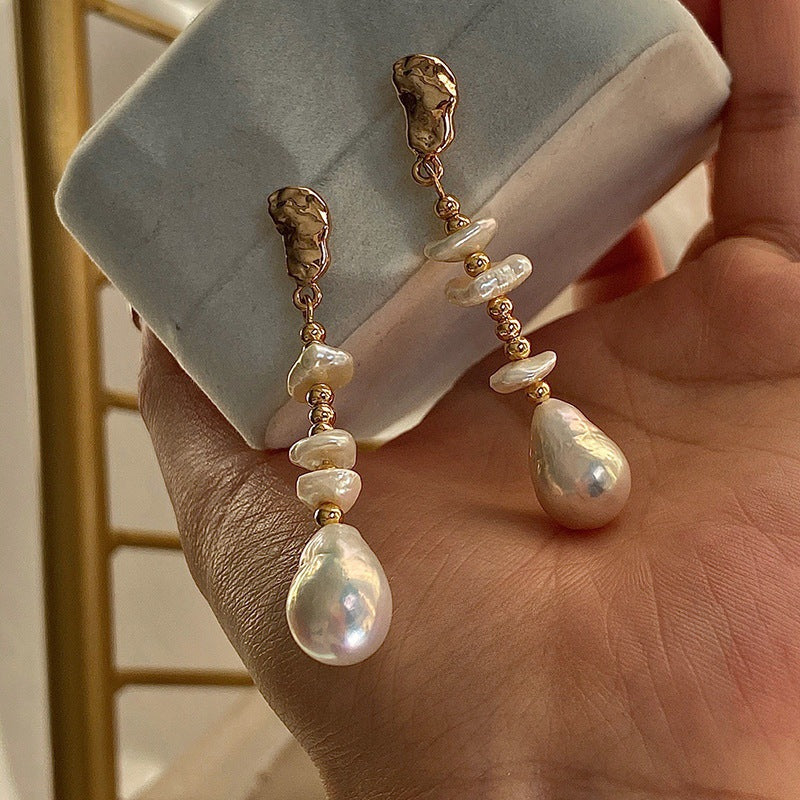 Baroque Pearl Gold Drop Earrings - DippedShop Wholesale - #7843