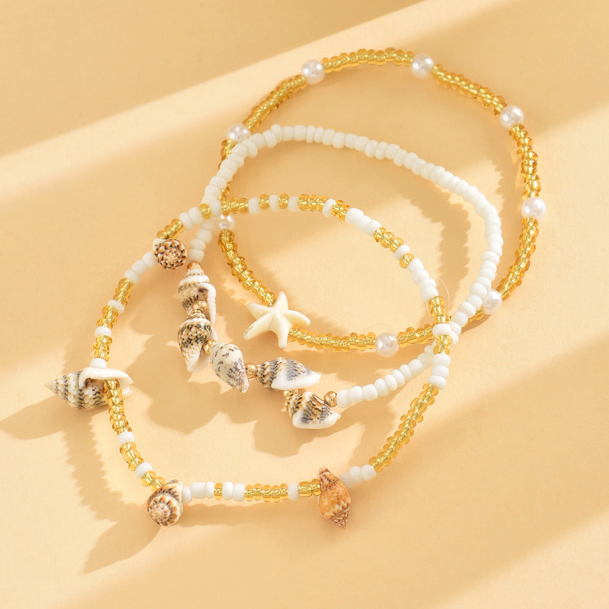 3pcs Natural Shell Bead Chain Anklets 8ZA6JAB41L