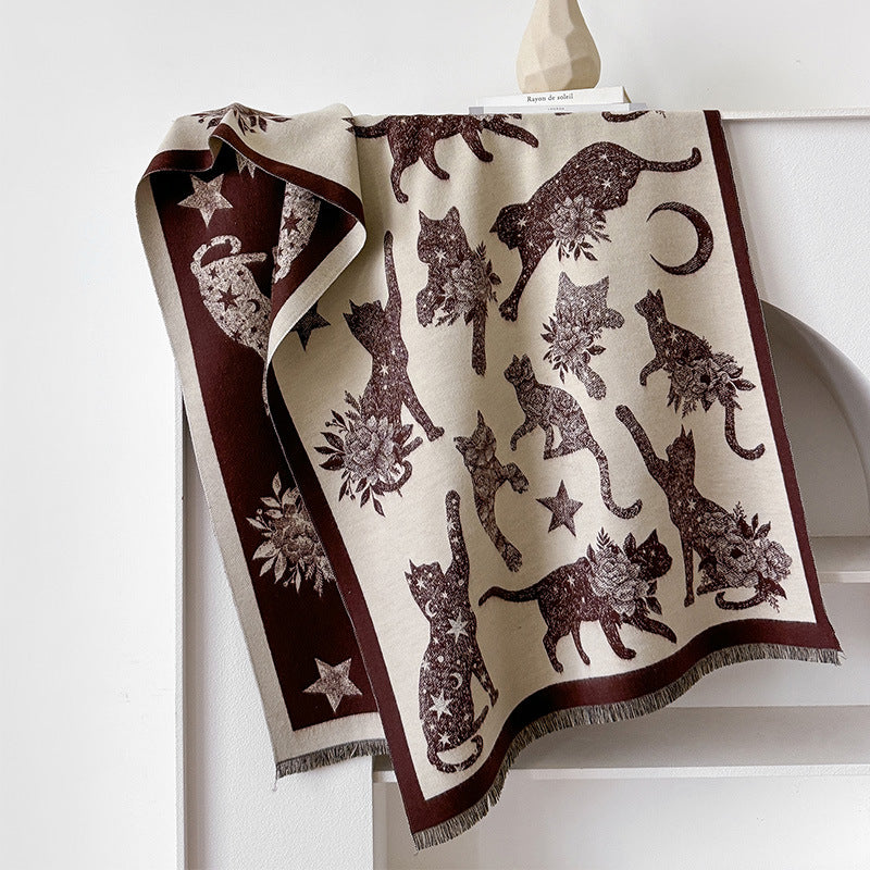 Reversible Cat Moon Scarf - DippedShop Wholesale - #4531