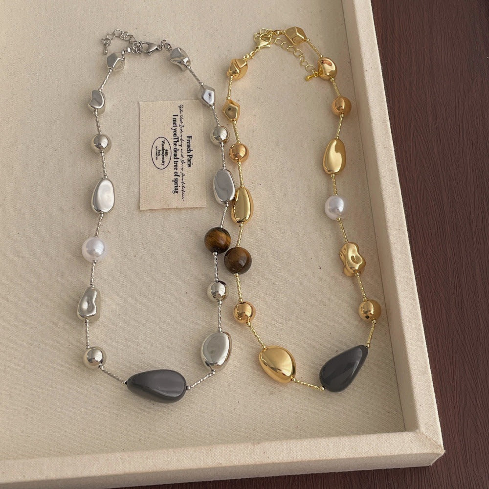Stone Beaded Chain Necklace - DippedShop Wholesale - #6115