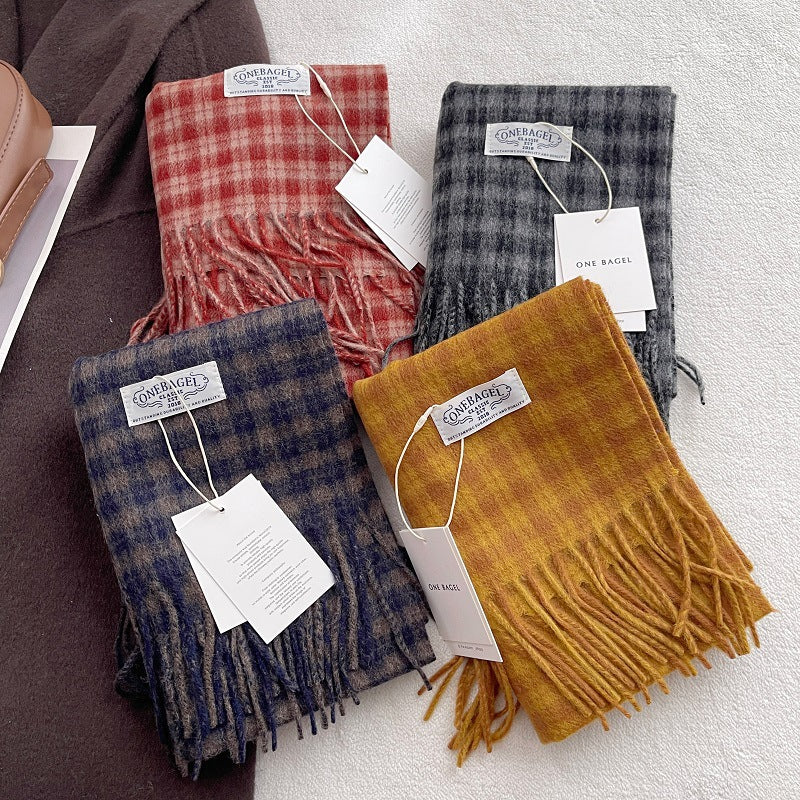 Color Block Plaid Tassel Scarf - DippedShop Wholesale - #7619