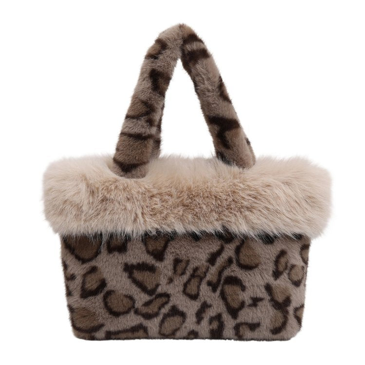 Leopard Print Faux Fur Tote Bag 6W10BBG1881